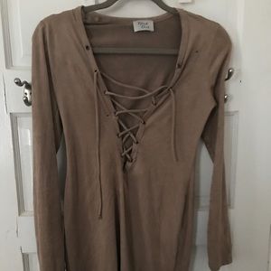 BODYCON LACE UP SUEDE DRESS